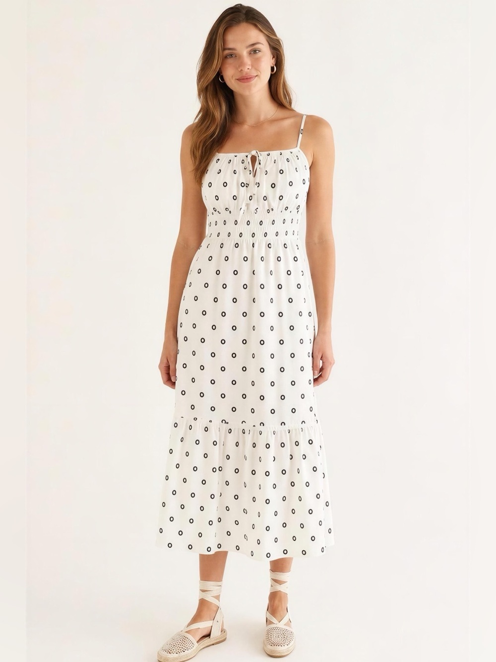 Loft beautiful Spotted Tie-Front Strappy Midi Dress Size 4